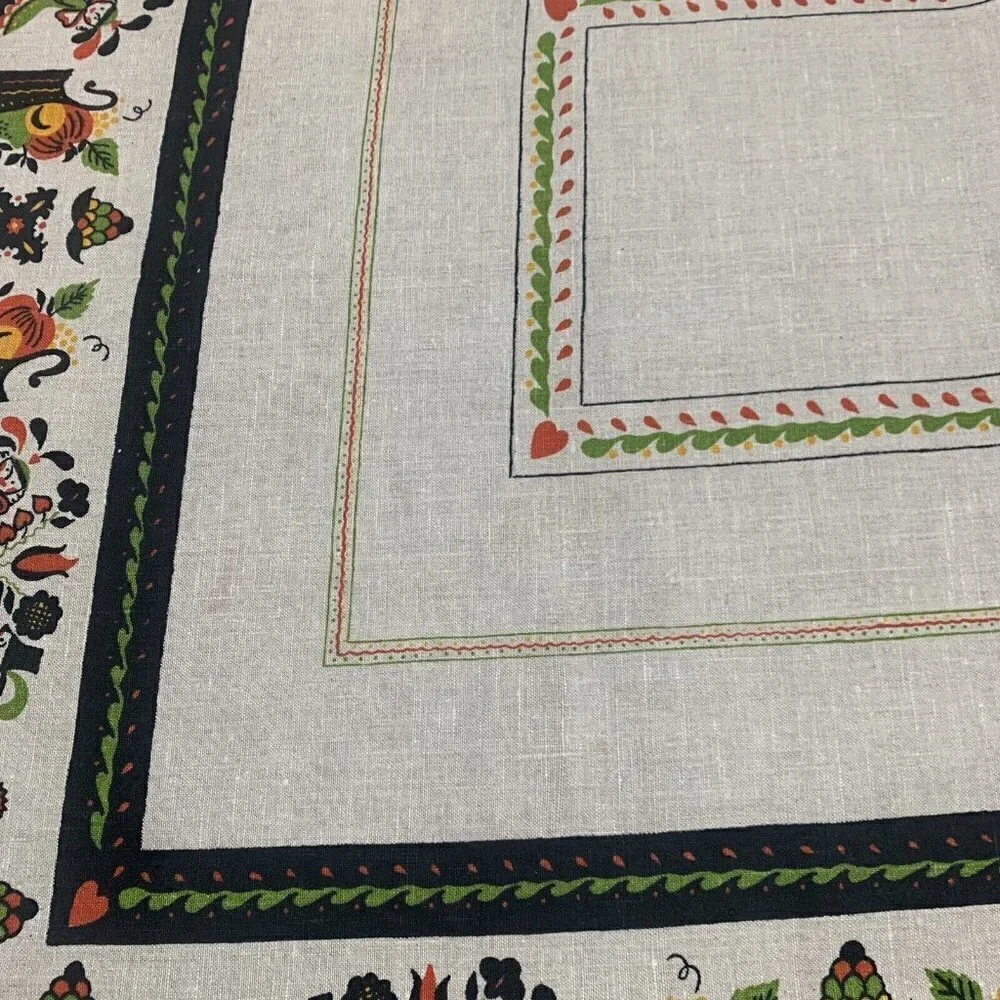 Vintage Folk Art Table Cloth Dutch Couple Linen Rectangle Tan 64 in x 50 in